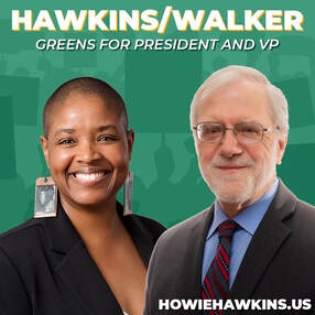 A portrait of Howie Hawkins and Angela Walker under text that says 