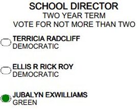 Screen shot of the sample ballot for Harrisburg School Board